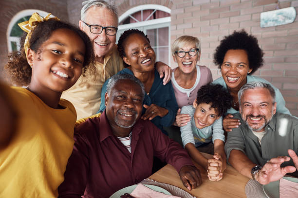 Smiling multigenerational family gathered together
